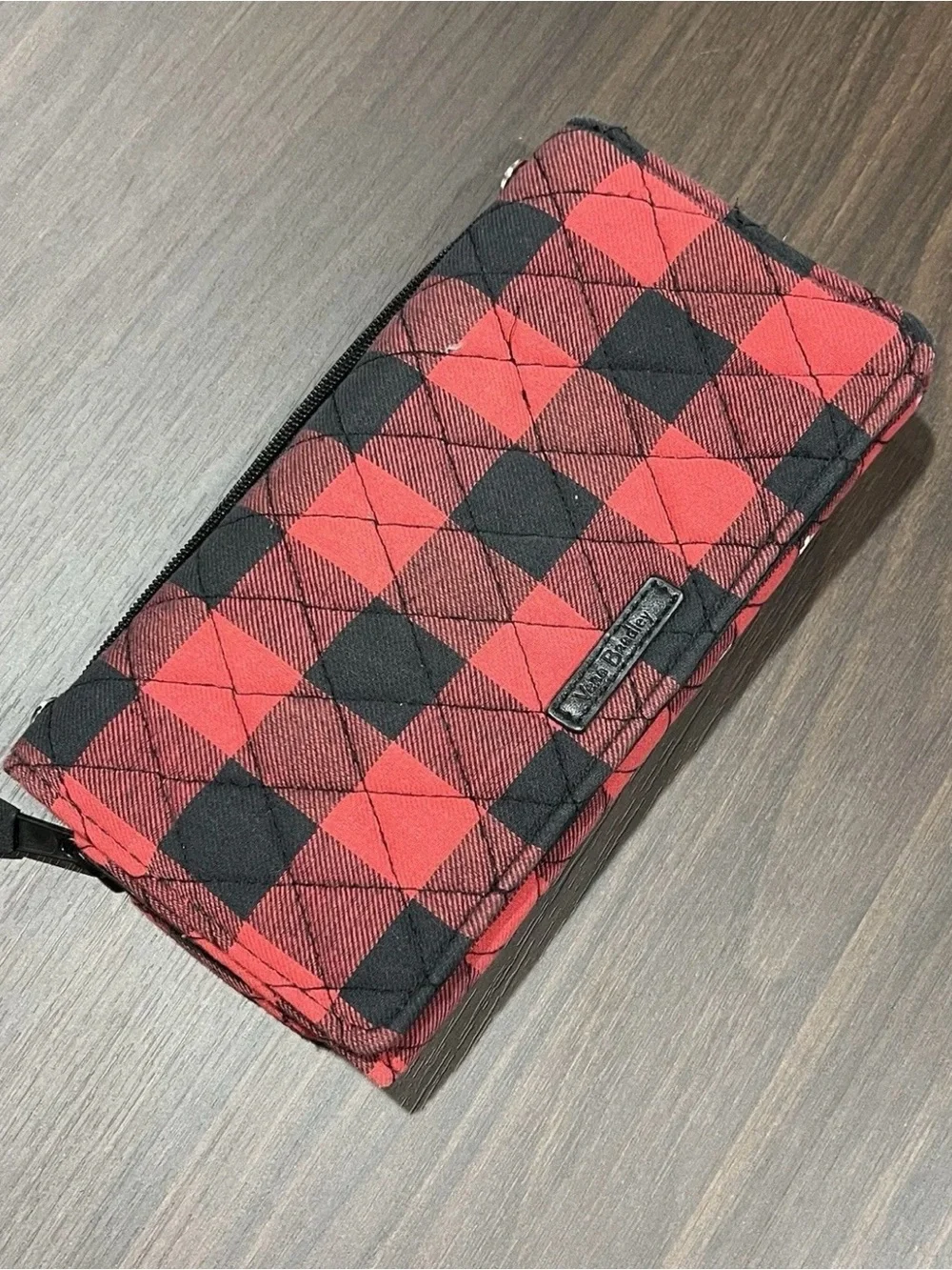 Vera Bradley Red and Black Quilted Buffalo Plaid Crossbody Wallet RFID